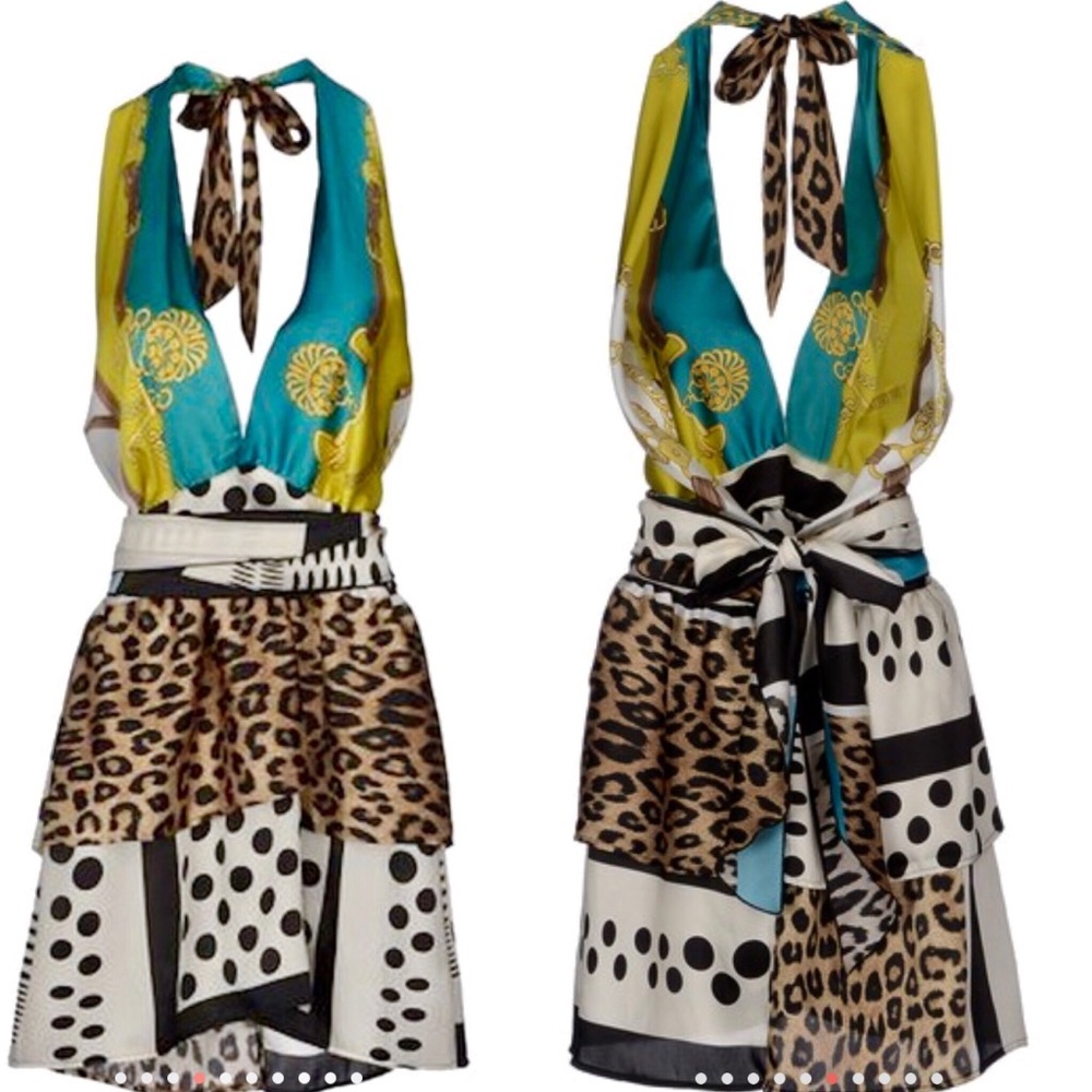 Shi4 Summer Cocktail Dress Leopard Polka Dot Sz S